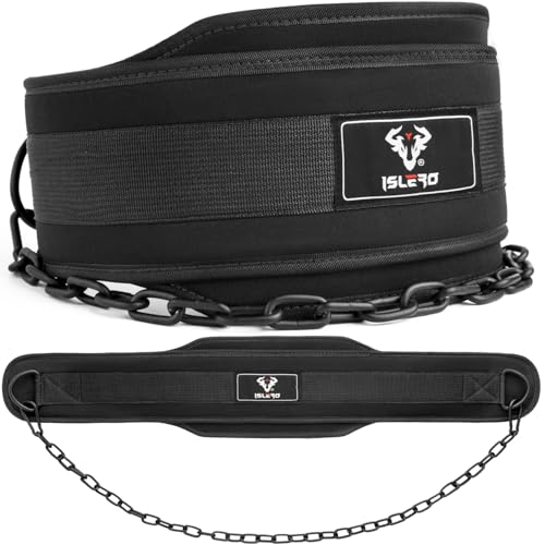 Islero Dip Belt Weight Lifting Belt with 36 Inch Heavy Duty Steel Chain Lifting Belt for Men Women Powerlifting Weightlifting Workout Dipping Belt Chin Pull Ups Gym Training Deadlift Squat Neoprene