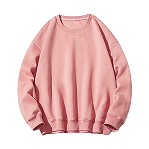 Maiyifu-GJ Mens Loose Fit Crewneck Athletic Sweatshirt Long Sleeves Lightweight Workout Pullover Solid Color Sport ShirtsTop (Pink,3X-Large)