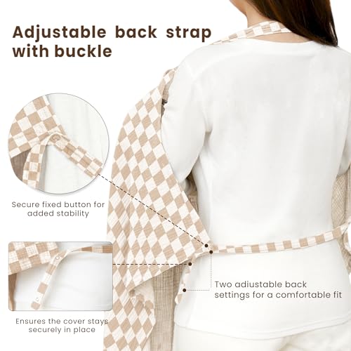 Image of Konssy Muslin Nursing Cover Up for Breastfeeding with Rigid Hoop | 100% Cotton Nursing Apron, Lightweight & Breathable, Carseat Canopy, Breast Feeding Covers for Women