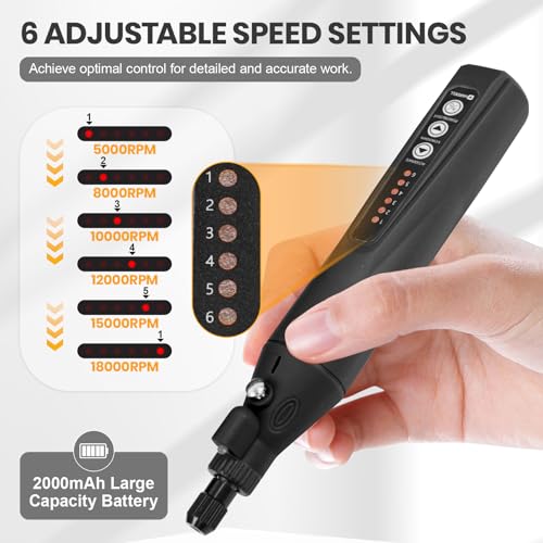HARDELL 4V Akku Multifunktionswerkzeug Kit, 18000 RPM 6-Gang Rotationswerkzeug, 2000mAh Wiederaufladbarer Akku, 35 Stück Zubehör für Schleifen, Gravieren, Schleifen und kleine Heimprojekte(Schwarz)