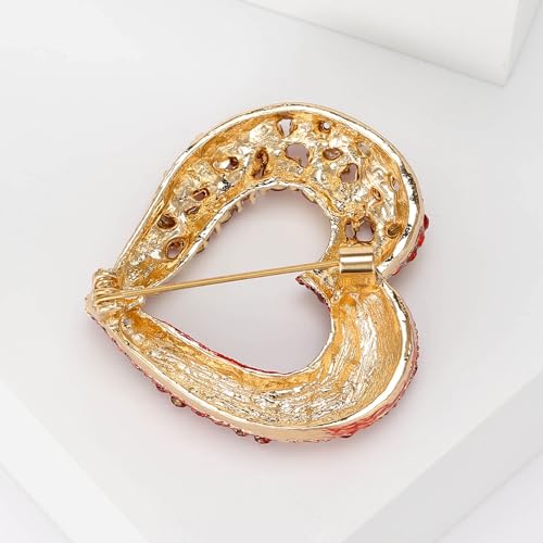 Image of Sparkly Full Rhinestone Heart Brooch Pin Hollow Double Lapel Pin Badge Red Heart Pins Mothers Day Gift Jewelry