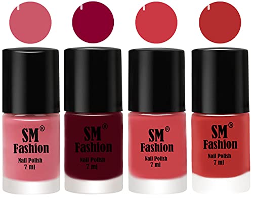 Image of Nail Polish Combo Set (Pack of 4) Quick Dry Gel Finish Nail Paint | Nude Pink,Boysenberry,Punch Pink,Coral Pink | 7 ml Each