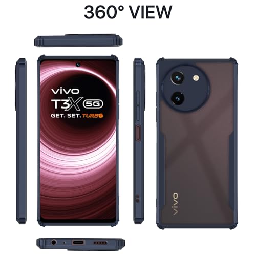 Image of Pikkme Vivo T3x 5G / Vivo Y200i 5G Back Cover | Crystal Clear Transparent Back | Ultra Hyrbid | Full Camera Protection | Raised Edge | Bumper Back Case (Blue)