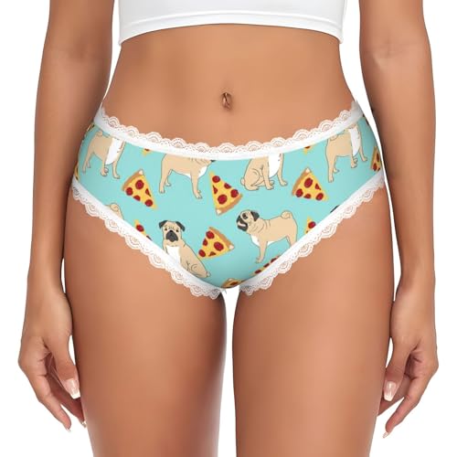 LMNvbz Pizza Party. Bragas estampadas con encaje para mujer, suaves, transpirables, de cobertura completa, elásticos, para un uso diario cómodo, blanco, L