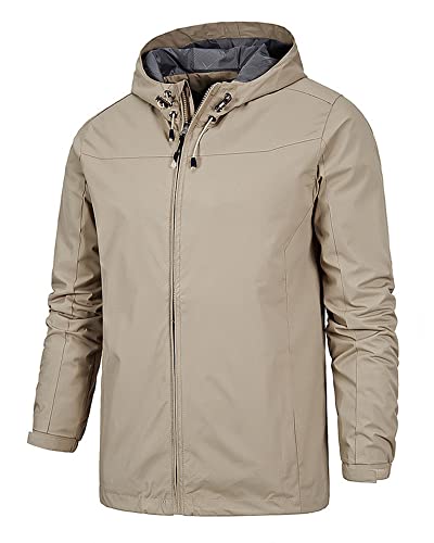 Veste imperméable homme contre la pluie avec capuche et poches zippées kaki S