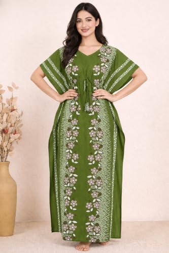 Image of Bahumaan Pure Cotton Kaftan Nighty for Women | Kaftan Maxi for Women | Kaftan Night Gowns for Women | Cotton Nighty for Women Stylish |
