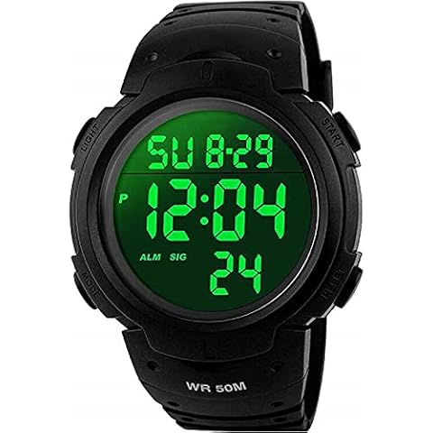 VDSOW Mens Sports Digital Watches - Outdoor Waterproof Sport Watch with Alarm/Timer, Big Face Military Wrist Watches with LED Backlight for Running Men - Black Cover