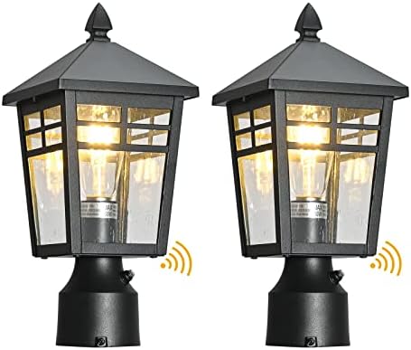 Outdoor Dusk to Dawn Post Lights, 2 Pack Exterior Lamp Post Light Fixtures with Seeded Glass, Exterior Pier Light Post Mount Light Head for Garden Park Driveway