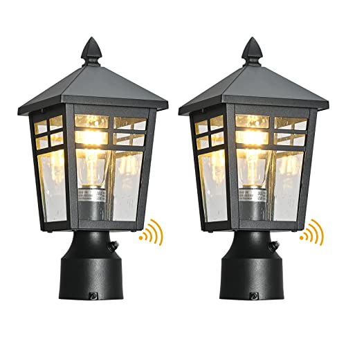 Outdoor Dusk To Dawn Post Lights, 2 Pack Exterior Lamp Post Light Fixtures With Seeded Glass, Exterior Pier Light Post Mount Light Head For Garden Park Driveway #TOP3
