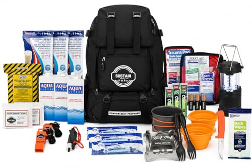 Sustain Supply 70491 2-Person 72-Hour Emergency Survival Kit Backpack Complete Disaster Preparedness Pack w/Food, Water, First Aid Kit, Tools & Shelter Gear for Earthquake, Hurricane & Evacuation