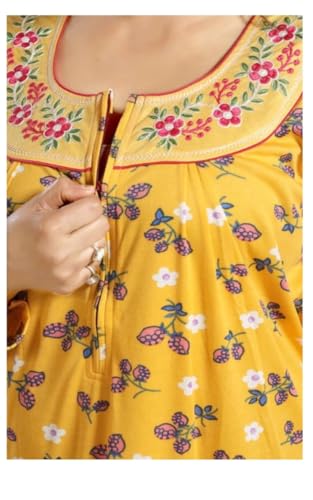 Image of Onekbhalo Women's Cotton Floral Kaftan Nighty Maxi Gown (OK Free Size)