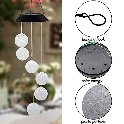 MorTime Solar Crystal Ball Wind Chime, Color Changing Mobile LED Solar Wind Chime Outdoor Mobile Hanging Patio Light, Porch, Deck, Garden Decor (2PC)