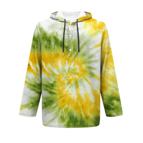 Lightweight Long-Sleeved Hooded Sweatshirt For Men Quarter Button Sports Hoodie Linen Fashion Tie Dye Wander Pullover4
