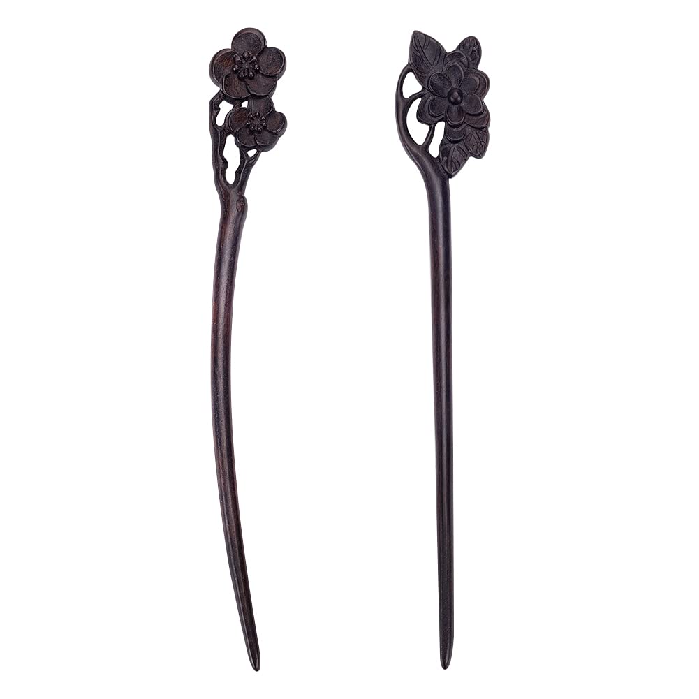 WEBEEDY 2 PCS Handmade Carved Wooden Hair Pin Wooden Hair Stick for Buns Hair-Fork Vintage Chinese Hairs Chopsticks for Women Handmade Gifts Long Hair Accessories (Lotus,Plum Blossom)
