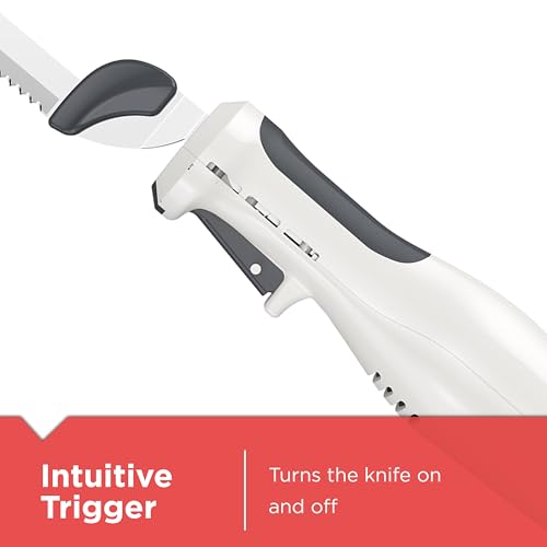 Image of BLACK+DECKER 9 inch Electric Carving Knife, Comfort Grip Handle & Safety Lock Button, Stainless Steel Blades and Dishwasher Safe Parts, Corded, White