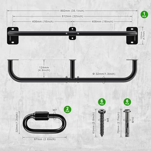 SELEWARE Heavy Duty Wall Mount Pull Up Bar, 450LB Capacity Joist Mount Chin Up Bar for Doorway, Sturdy Steel Construction, w/Resistance Band Hooks, Fits 32" Wall Studs for Home Gym Strength Training - Image 6