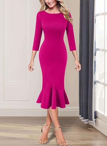 Image of VFSHOW Womens Vintage Elegant Cocktail Party Bodycon Pencil Mermaid Midi Mid-Calf Dress
