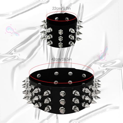 Leather Studded Spike Bracelet Necklace Chokers Gothic Metal Punk Rivet Cuff Black Bangle Wristband for Women Men2
