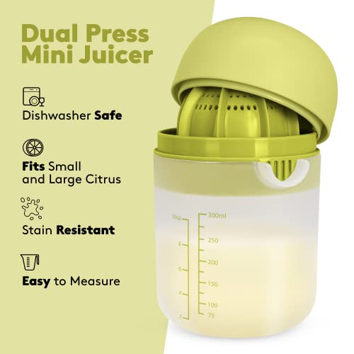 Real Simple Dual Press Manual Citrus Mini Juicer | Portable Handheld Citrus Juicer For Any Sized Citrus | Food Safe Measuring Cup Juice Container | 300 Ml #TOP1