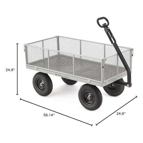 Gorilla Carts Steel Utility Garden Cart, 1,000-Pound Capacity, Gray - Heavy-Duty Outdoor Wagon with Removable Sides, 13-Inch Pneumatic Tires, and Convertible Pull or Tow Handle