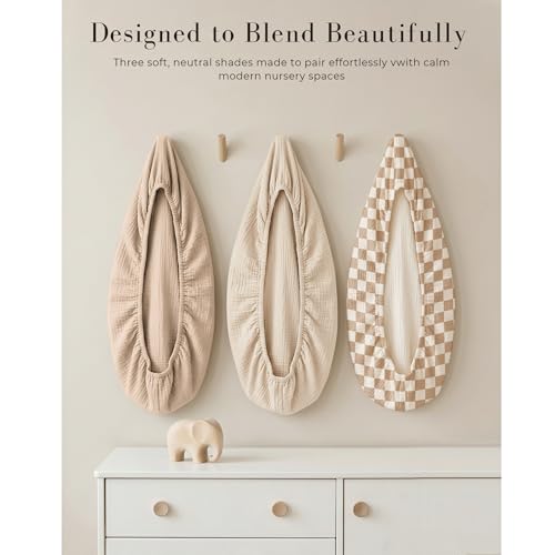 Image of MairMore 3 Pack Muslin Bassinet Sheets for Babies, Soft & Breathable 100% Cotton Fitted Sheets for Oval, Rectangle, Hourglass Bassinet Mattress Pads (Milky Coffee)
