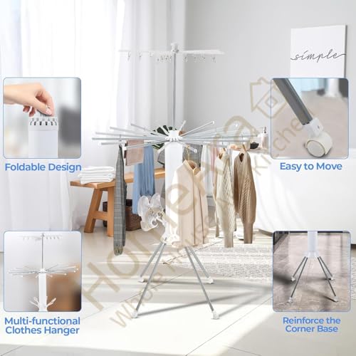 Image of Octopus 360 Foldable Rotating Clothes Drying Rack with Wheels | 3-Tier Laundry Stand with Shoe Rack | Heavy-Duty, Space-Saving Indoor & Outdoor Drying Hanger for Home, Balcony & Bathroom (White)