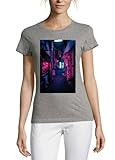 Vaporwave Aesthetic Neon Underground Rundhals Baumwolle Damen T-Shirt Grau, grau, S