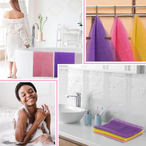 Image of MAYCREATE 3Pcs Reusable Mesh Bathing Net, Soft Exfoliating Shower Net for Body Cleansing and Gentle Exfoliation Skin Care, 30x80cm