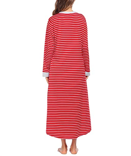 Ekouaer Women Striped Nightgown Long Loungewear Nightshirt Sleepwear With Pockets #TOP3