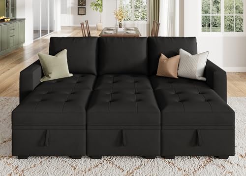 Image of HONBAY Modular Sectional Couch Sleeper Sofa Bed with Storage Seats Oversized Sectional Couches for Living Room,Black