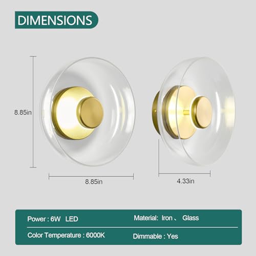 Image of Wall Sconces Set of Two Modern Glass Wall Sconce 6W 6000K LED Wall Sconce Light Bedroom Bedside Wall Lights for Living Room Hallway Dining Room