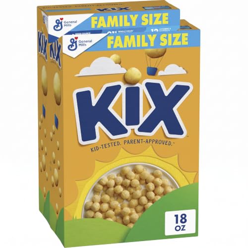 Kix Whole Grain Breakfast Cereal, Crispy Corn Cereal Puffs, Family Size, 18 oz (Pack of 2)