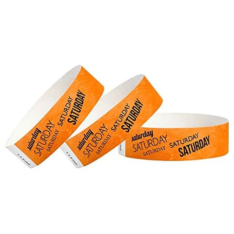 500 WristCo Saturday Neon Orange Tyvek Wristbands for Events - ¾” x 10” - Waterproof Recyclable Comfortable Tear Resistant Paper Bracelets Wrist Bands for Concerts Festivals Admission Party Cover