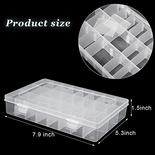 Image of Sawysine 12 Pack Bulk 24 Grids Clear Plastic Organizer Box Tackle Crafts Storage with Removable Dividers Boxes for Fishing Trays Jewelry DIY Parts