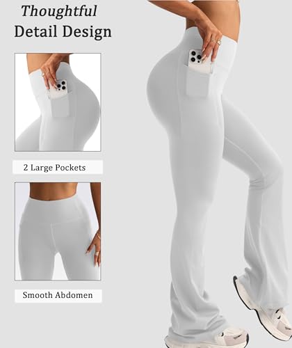 XDSP Pantalon de Yoga Boocut Femmes Taille Haute Opaque Bootcut Yoga Pants avec 2 Poches Contrôle du Ventre Bootcut Legging sans Couture Pantalon de Sport Fitness Gym Pilates Jogging Danse – Image 4