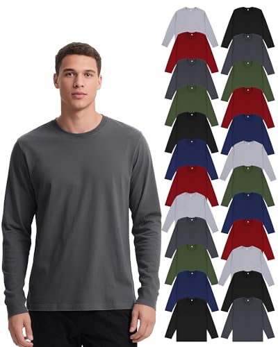 24 Pcs Mens Long Sleeve T-Shirts Bulk Basic Soft Crew Neck Cotton Tees Long Sleeve Shirt Wholesale Donation Homeless