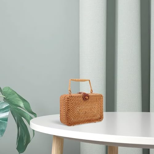 Hemobllo Hand Woven Rattan Bag for Women with Durable Pu Leather Buckle, Sturdy Wicker Handbag Featuring Boho Style and Vintage Craftsmanship, for Party or Holiday Use - 4