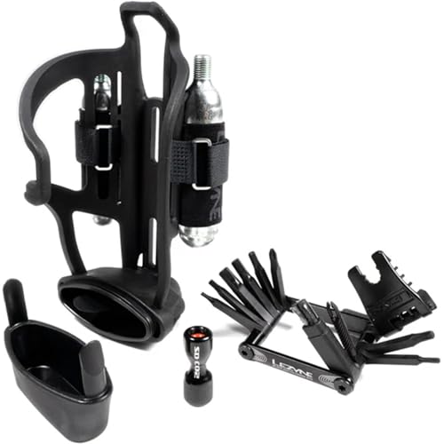 Image of LEZYNE Tubeless Flow Storage Cage | Durable Fiber-Reinforced Composite Matrix Tubeless Loaded Cage with Storage Container, V-Pro 17 Multitool, CO2 Head & CO2 Cartridges
