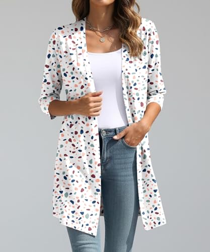 Image of YSYOKOW Womens Open Front Long Cardigan 3 /4 Sleeve Lightweight Knit Cardigan Casual Layering Spring Summer