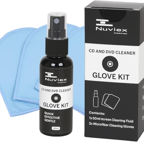 CD DVD Disc Cleaner Kit – Includes Cleaning Solution, Microfiber Anti-Static Glove Cloth – Safe for CD, DVD, and Blu-ray – Compact Disc Maintenance and Care Set
