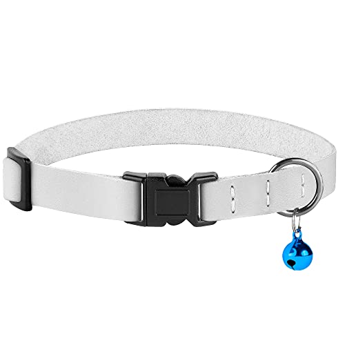 Muromto Leather Cat Collar Breakaway Adjustable Girl Boy Pet Collars For Cats Kitten Black Pink Green Brown Yellow Red White (White) #TOP6