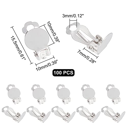 UNICRAFTALE About 100pcs 316 Stainless Steel Clip-on Earring Fibdings Tray 10mm Earring Settings Round Flat Back Tray Earring Clips Non-Pierced Earrings for DIY Earring Making - Image 4