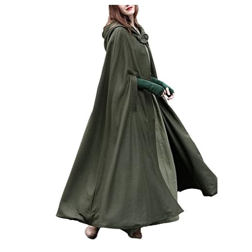 Femme Hiver Automne Élégant Couleur Unie Longue Cape à Capuche Poncho Veste Blouson Manteau Tops Longue Robes Chaude - Armée verte - Taille Medium