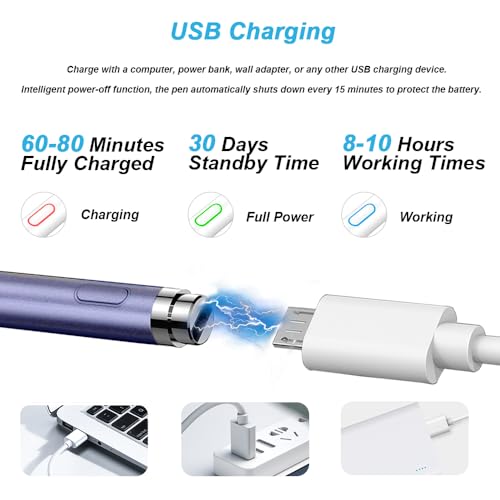 Image of DOGAIN Active Stylus Pen for Touchscreen, iPad Pencil 1.5mm Fine Point Pen, Digital Pens Rechargeable for Tablet, Stylus Pens Compatible with iPad Air /Mini /Pro /Android /iPhone and Most Device - Purple