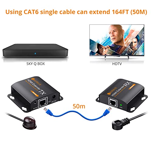 Neoteck HDMI Extender 164FT/50m HDMI Repeater with IR Remote 1080P HDMI Ethernet Network Extender over Single RJ45 Cat6 Cat7 Cables for PC DVD Sky HD Box PS3 PS4 Satellite Box and More Devices