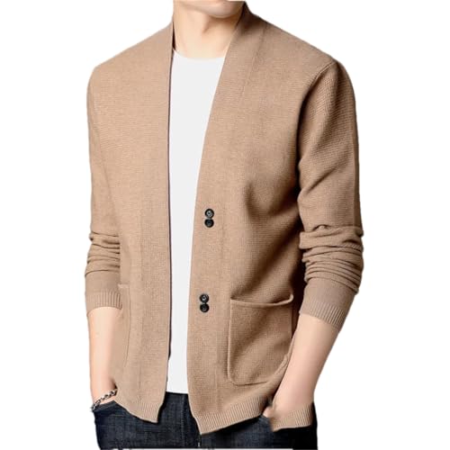 Men's Coarse Floral Cardigan, Solid Color, Round Neck, Pockets, Casual Pullover Sweater