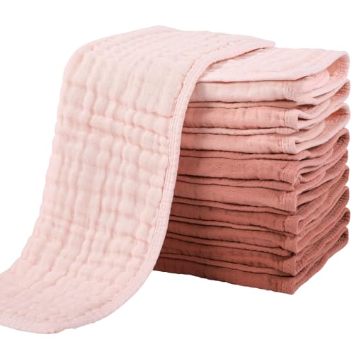 Image of Yoofoss Muslin Burp Cloths for Baby 10 Pack 100% Cotton Baby Washcloths for Boys Girls Large 20''X10'' Super Soft and Absorbent Gradient Pink