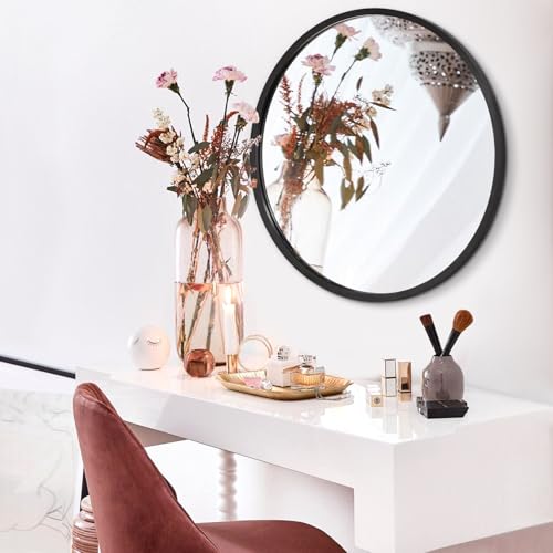 Image of AOAOPQ Black Round Mirror for Wall Small Round for Bathroom Entryway Living Room Hallway Matte Frame Mirrors Anti Rust Hangs Tempered Glass for Bedroom Entry Dining Room