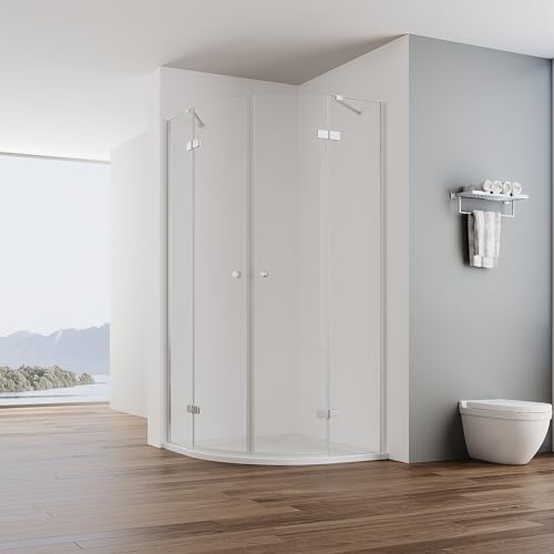 IMPTS Runddusche 90x90, Duschkabine Viertelkreis Dusche Rahmenlos Duschabtrennung mit 6mm ESG Glas Höhe 185cm Ohne Duschtasse & Ablauf