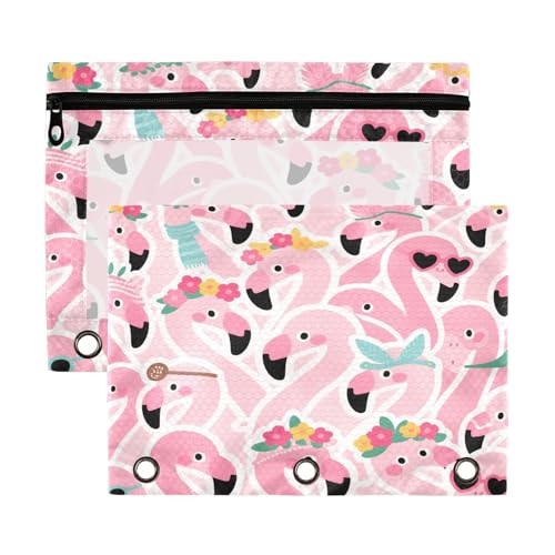 Carpeta de plástico con ventana transparente con dibujos animados de dibujos animados de flamencos de color rosa en varios colores, carpetas con 3 agujeros para almacenar suministros escolares